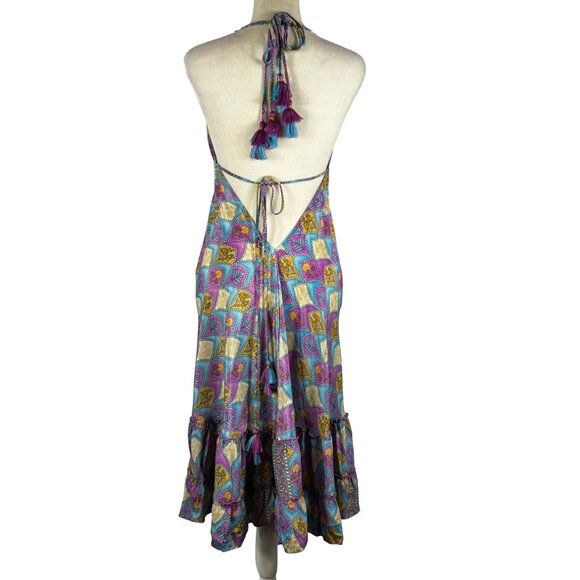 Like new! Free People Silk Boho Halter Maxi Dress – Open Back Tassel Ties Size S - Picture 2 of 12